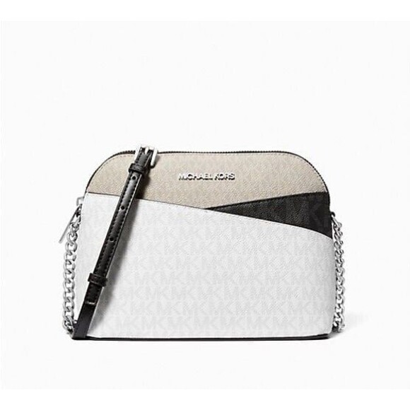 New Michael Kors Jet Set Travel Medium Dome Crossbody Optic White Multi - Picture 1 of 3